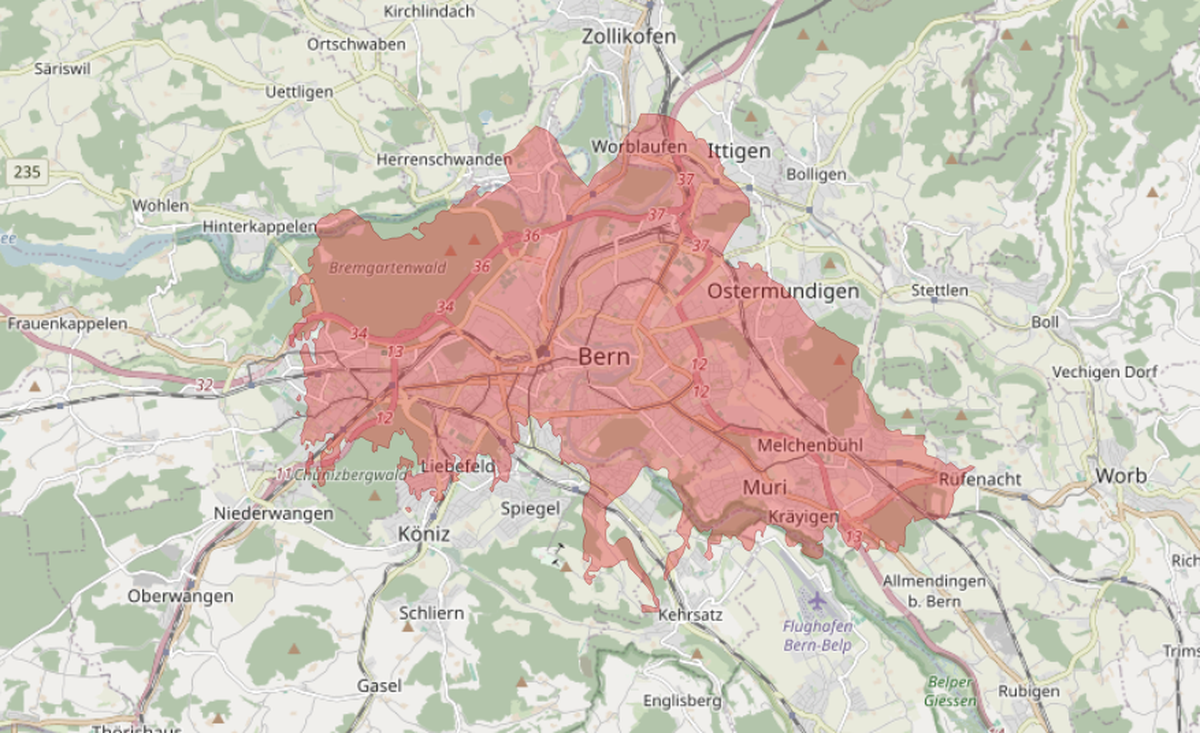 Die Grösse des Los Angeles Feuers in Eaton über Bern