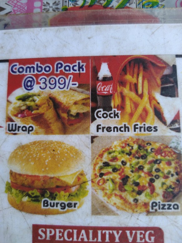 Burger und Cock Fail Menü karte