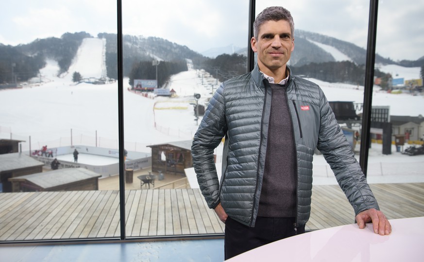 Roland Maegerle, head of sport division at SRG SSR, poses during a media visit of the tv studio in the house of Switzerland of the Swiss National Broadcasting Company SRG SSR at the International Broa ...