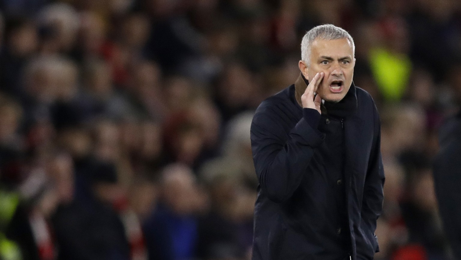 Manchester United&#039;s manager Jose Mourinho gives instructions from the side line during the English Premier League soccer match between Southampton and Manchester United at St Mary&#039;s stadium  ...