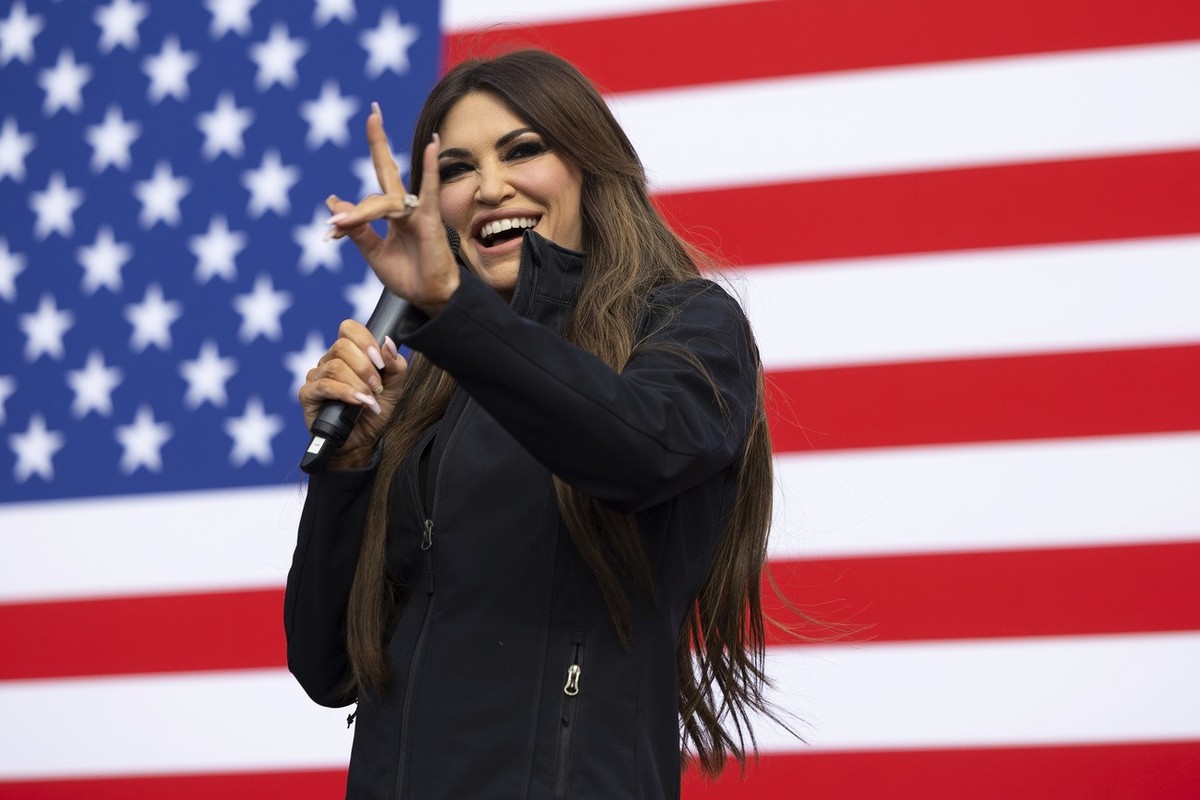Kimberly Guilfoyle, former advisor to Donald Trump and girlfriend of Donald Trump Jr., speaks during a campaign event for Pennsylvania Republican candidates at Montage Mountain in Scranton, Pa., on Sa ...