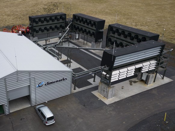 Fans with filters of Swiss company Climeworks seen during a visit to Orca belonging to Swiss company Climeworks, the world&#039;s first large-scale carbon dioxide capture plant, which extracts carbon  ...