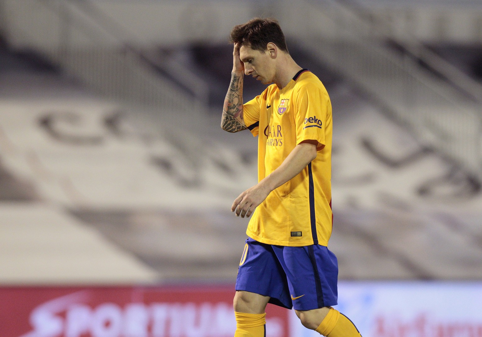 Messi weiss nicht wie ihm geschieht bei der Niederlage gegen Celta Vigo.&nbsp;