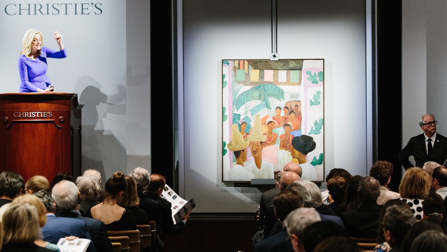 epa06724223 The painting &#039;The Rivals&#039; by artist Diego Rivera is displayed during the sales event of The Collection of Peggy and David Rockefeller at Christie&#039;s auction house in New York ...