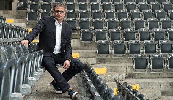 epa04379112 CEO Marc Luethi of Swiss Ice Hockey club SC Bern poses for the photographer during the season media day of the SC Bern, 01 September 2014, Bern, Switzerland. EPA/ANTHONY ANEX