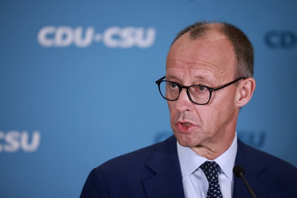 epa11706715 Chairman of the Christian Democratic Union (CDU) party and faction Friedrich Merz gives a statement before a session of the German parliament, in Berlin, Germany, 07 November 2024. German  ...