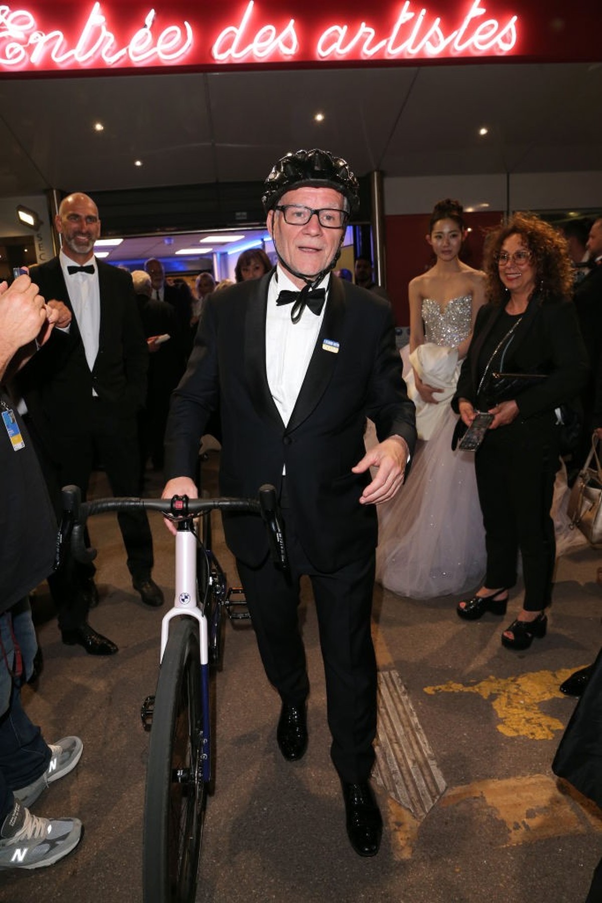 CANNES, FRANCE - MAY 16: Thierry Fremaux with his bicycle leaves the "Jeanne du Barry" the screening and premiere at the 76th annual Cannes film festival at Palais des Festivals on May 16, 2 ...