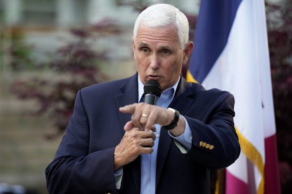 FILE - Former Vice President Mike Pence speaks to local residents during a meet and greet event on May 23, 2023 in Des Moines, Iowa.  Information for former Vice President of Justice Mike Pence...