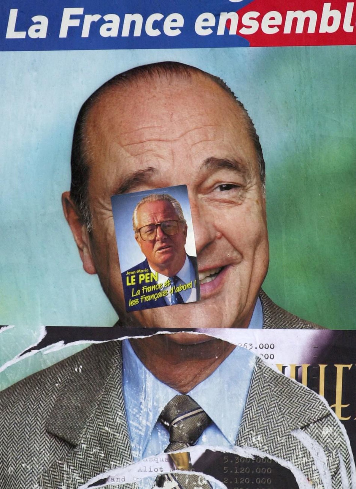 Deux affiches électorales, le 4 mai 2002.