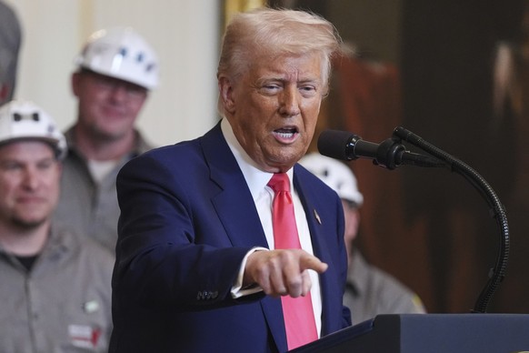 President Donald Trump speaks during an event on energy production in the East Room of the White House, Tuesday, April 8, 2025, in Washington. (AP Photo/Evan Vucci)