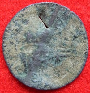 epa05561846 An undated handout photograph provided by the education board of Uruma city on 29 September 2016 shows an ancient Roman coin discovered in the ruins of the Katsuren castle in Uruma, Okinaw ...