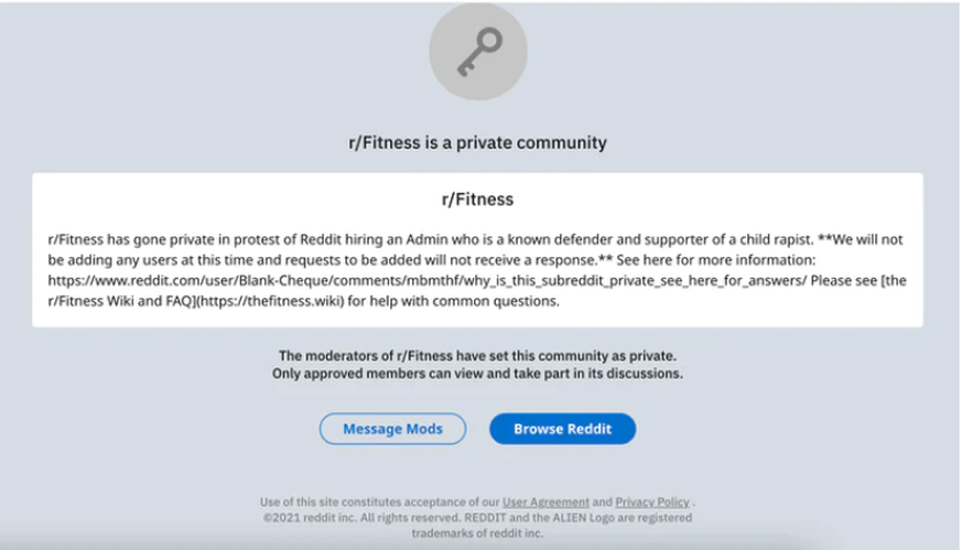 Der Fitness Subreddit hat sich dem Protest angeschlossen.