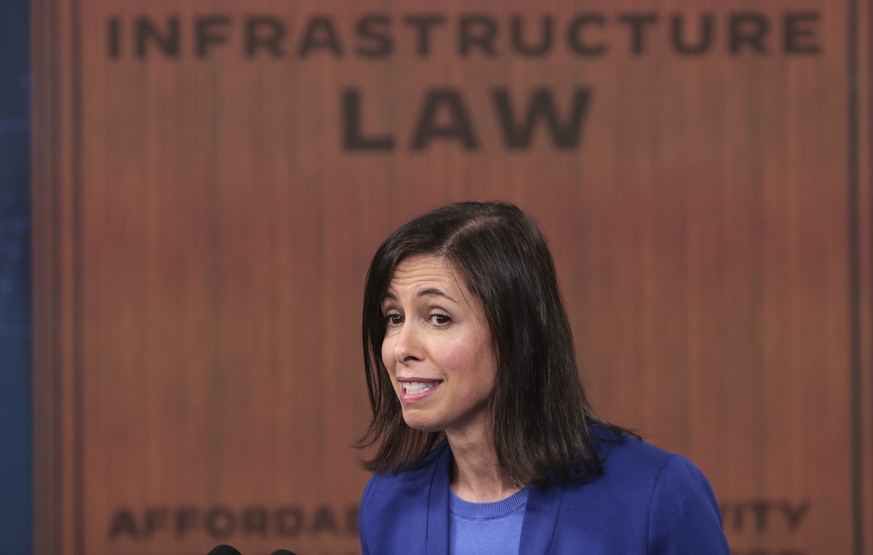 epa09756926 Chair of the Federal Communications Commission Jessica Rosenworcel speaks during an event announcing that more than 10 million households are enrolled in the Affordable Connectivity Progra ...