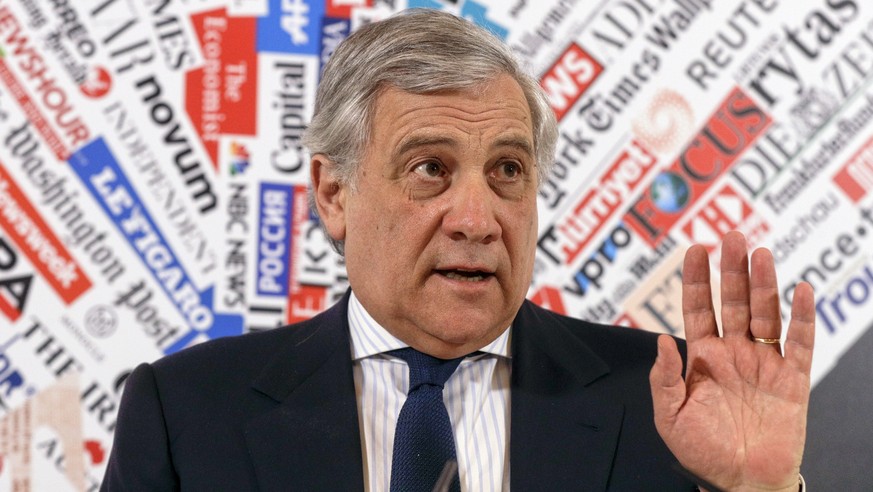 European Parliament President Antonio Tajani speaks during a news conference at the foreign press association in Rome, Monday Feb. 4, 2019. A key group of European Union countries has endorsed Venezue ...