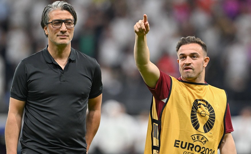 240623 EURO2024 SWITZERLAND VS GERMANY Head Coach Murat Yakin of Switzerland and Xherdan Shaqiri 23 of Switzerland pictured after a soccer game between the national teams of Switzerland and Germany on ...