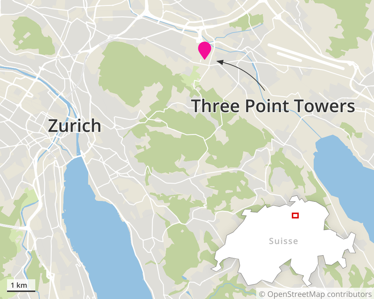 Three Point Towers, carte de situation.