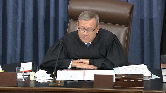 In this image from video, presiding officer Supreme Court Chief Justice John Roberts admonishes the impeachment managers and president&#039;s counsel in equal terms as he speaks during the impeachment ...