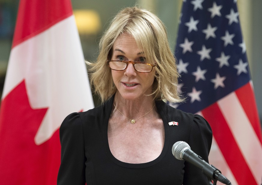 FILE - In this Oct. 23, 2017, file photo, United States Ambassador to Canada Kelly Knight Craft speaks after presenting her credentials during a ceremony at Rideau Hall in Ottawa. (Adrian Wyld/The Can ...