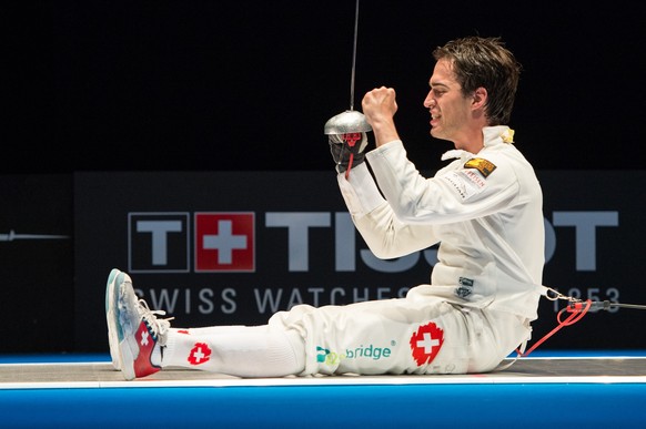 Montreux, 7.6.2015, Fechten EM, Degen Maenner, Max Heinzer (SUI) jubelt (Robert Hradil/EQ Images)