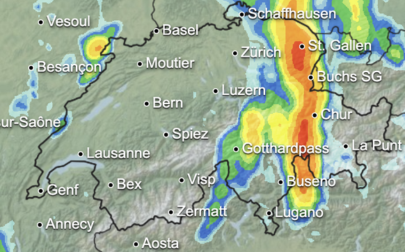 Niederschlagsradar MeteoNews am Freitag, 21. Juni 2024 über der Schweiz