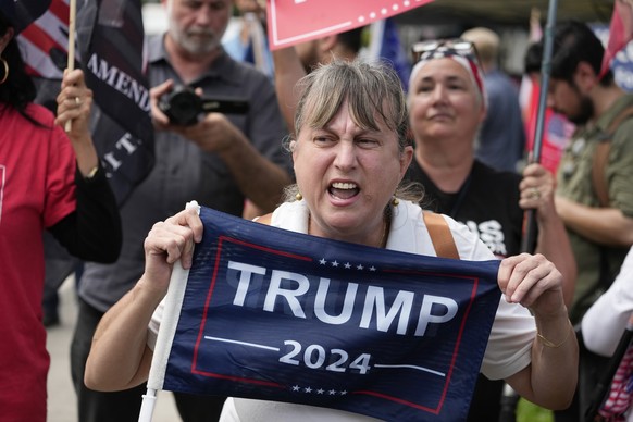Supporters of former President Donald Trump, rally outside the Trump National Doral resort, Monday June 12, 2023 in Doral, Fla. (AP Photo/Alex Brandon)
Donald Trump