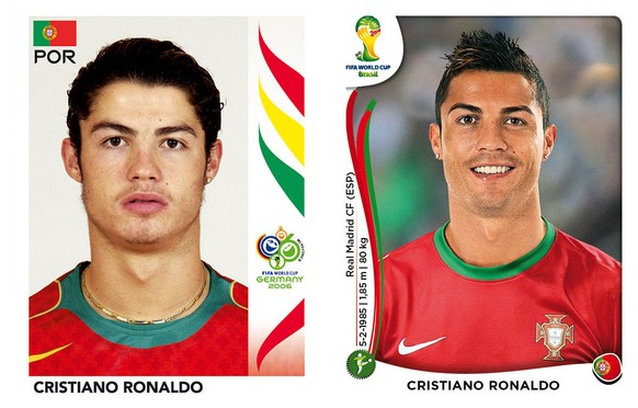 Cristiano Ronaldo 2006 und 2014: Der Ohrring ist noch dran, dafür sind die Augenbrauen mittlerweile schöner gezupft.