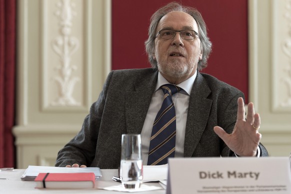 Dick Marty, Ex-Staenderat FDP aeussert sich zum Thema Schweizer Recht vor Voelkerrecht im Zusammenhang mit der Europaeischen Menschenrechtskonvetion (EMRK) am Donnerstag, 15. Mai 2014 in Bern. (KEYSTO ...