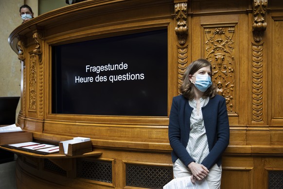 Nadine Masshardt, SP-BE, waehrend der Fragestunde, waehrend der Herbstsession der Eidgenoessischen Raete, am Montag, 27. September 2021, im Nationalrat in Bern. (KEYSTONE/Peter Klaunzer)