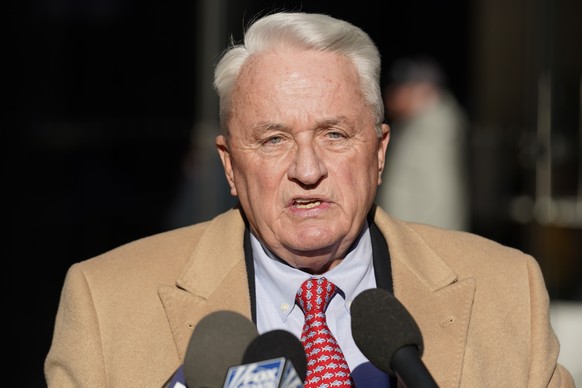 Attorney Bob Costello talks to reporters after testifying before a grand jury investigating Donald Trump in New York, Monday, March 20, 2023. (AP Photo/Seth Wenig)
Bob Costello