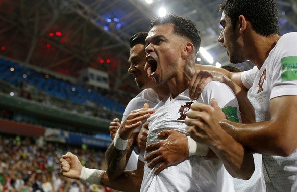 Portugal&#039;s Pepe celebrates his side&#039;s first goal during the round of 16 match between Uruguay and Portugal at the 2018 soccer World Cup at the Fisht Stadium in Sochi, Russia, Saturday, June  ...