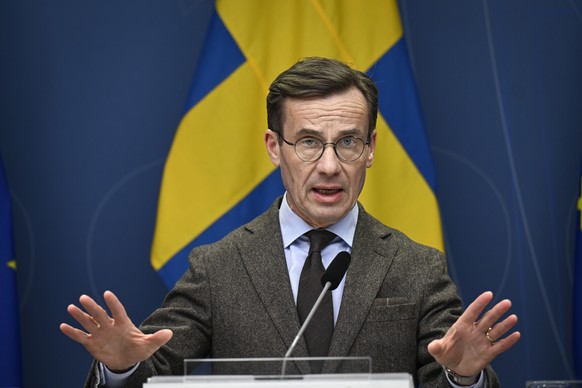 FILE - Swedish Prime Minister Ulf Kristersson attends a press conference on Sweden's NATO bid on Tuesday, January 24, 2023, in Stockholm, Sweden.  Nearly two years after Sweden formally signed up…