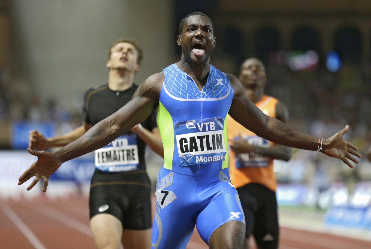 Justin Gatlin lässt im Fürstentum den Franzosen Christoph Lemaitre und den US-Sprinter Curtis Mitchell alt aussehen.
