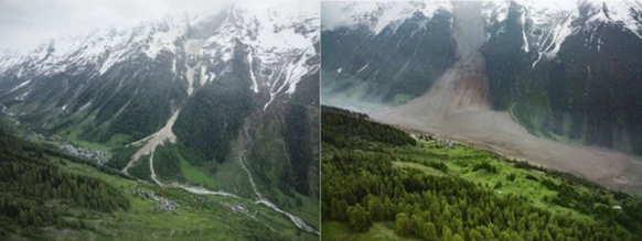 Bilder zeigen das Ausmass des Gletscherabbruchs in Blatten VS am Mittwochnachmittag.