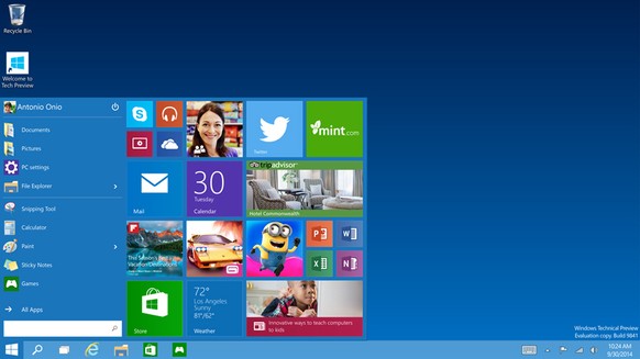 Startseite der Unternehmensversion des neuen Windows 10: Betriebssystem soll 2015 erscheinen.