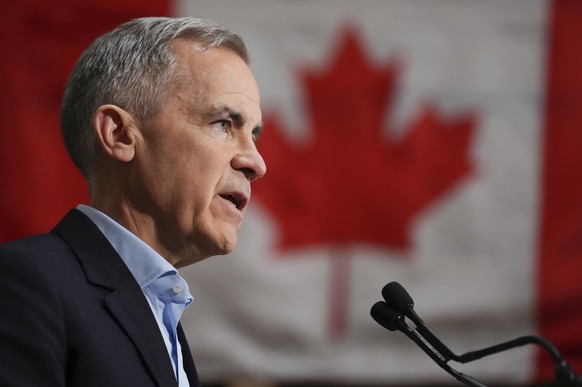 Canada Liberal Leader Mark Carney makes an announcement during a federal election campaign stop at Intelligent City in Delta, British Columbia, Canada, Tuesday, April 8, 2025. (Sean Kilpatrick/The Can ...