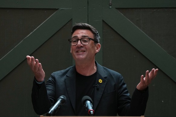 Labour party's Andy Burnham delivers a speech at the People's History Museum in Manchester, England, Monday, June 29, 2026.(AP Photo/Alastair Grant)
Andy Burnham