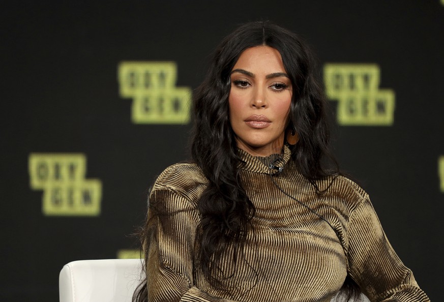 FILE - Kim Kardashian West speaks at the &quot;Kim Kardashian West: The Justice Project&quot; panel during the Oxygen TCA 2020 Winter Press Tour at the Langham Huntington, Saturday, Jan. 18, 2020, in  ...