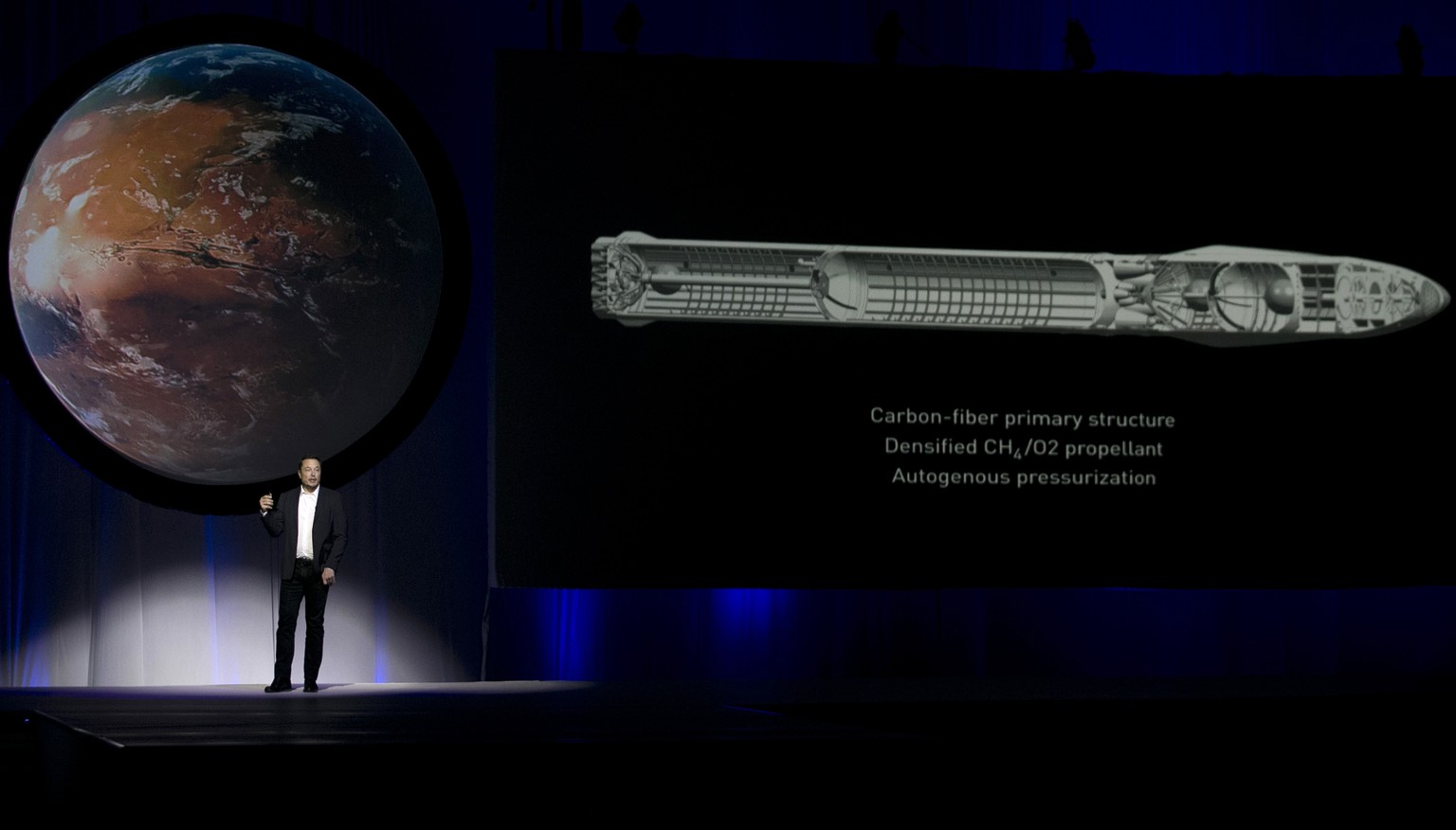 SpaceX founder Elon Musk speaks during the 67th International Astronautical Congress in Guadalajara, Mexico, Tuesday, Sept. 27, 2016. In a receptive audience full of space buffs, Musk said he envision ...