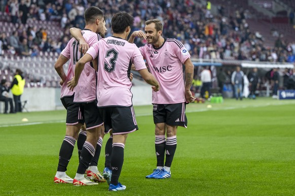 Les joueurs genevois laissent eclater leur joie, apres le 1:0, lors de la rencontre de football de Super League entre le Geneve Servette FC et le FC Lucerne, ce dimanche 29 octobre 2023 au stade de Ge ...