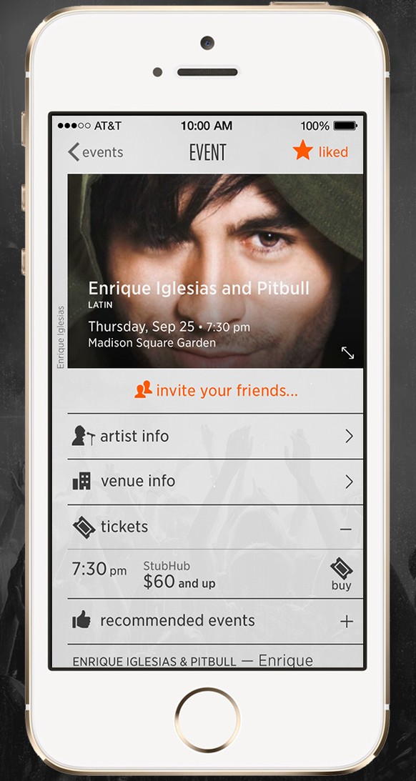 This product image provided by StubHub shows the company&#039;s StubHub Music app. The app, currently only for Apple iPhones, launched in San Francisco in June and expands to major cities nationwide T ...