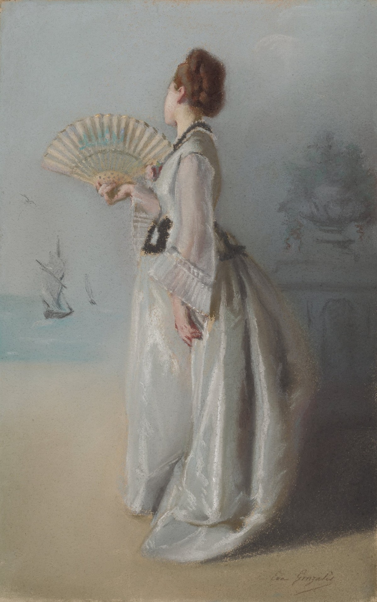 Lady with a Fan is an Impressionist Pastel Painting created by Eva Gonzalès from c.1869 to 1870.