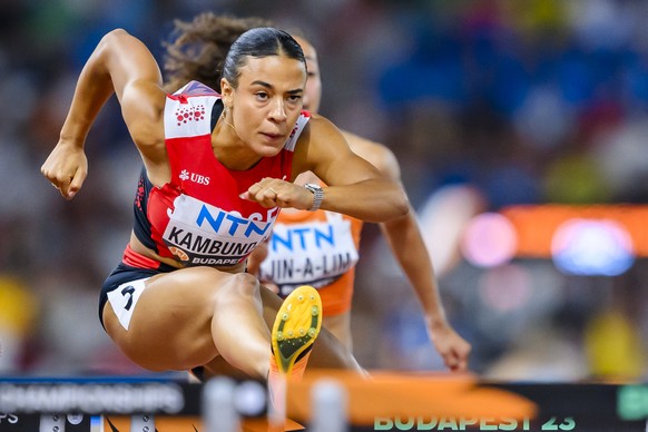 Ditaji Kambundji of Switzerland in action during women&#039;s 100 meters hurdles semi-final of the World Athletics Championships at the National Athletics Centre, in Budapest, Hungary, Wednesday, Augu ...
