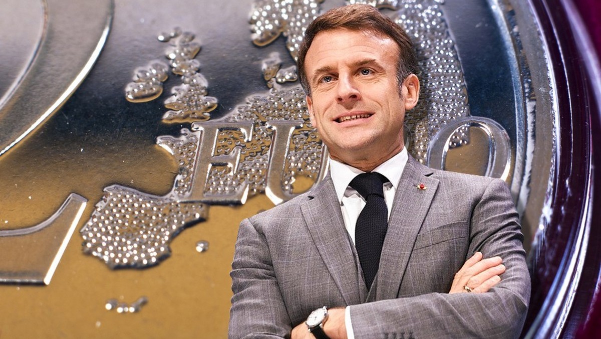 Macron devant une pièce de 2 euros (montage watson).