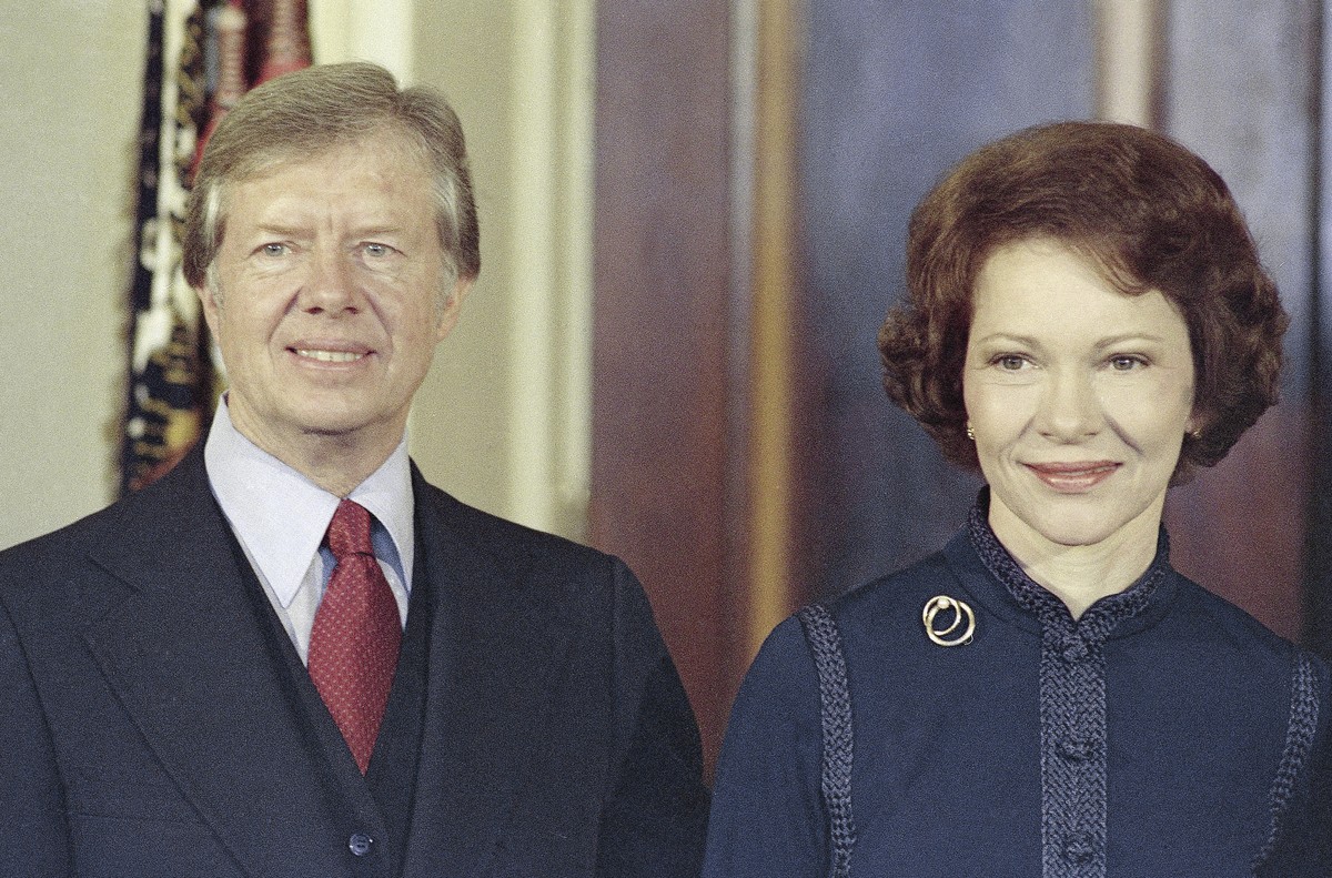 FILE - President-elect Jimmy Carter, left, with his wife, Rosalynn Carter, Dec. 3, 1976. Rosalynn Carter, the closest adviser to Jimmy Carter during his one term as U.S. president and their four decad ...