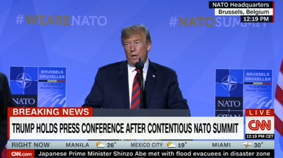 Donald Trump während der Nato-Pressekonferenz in Brüssel