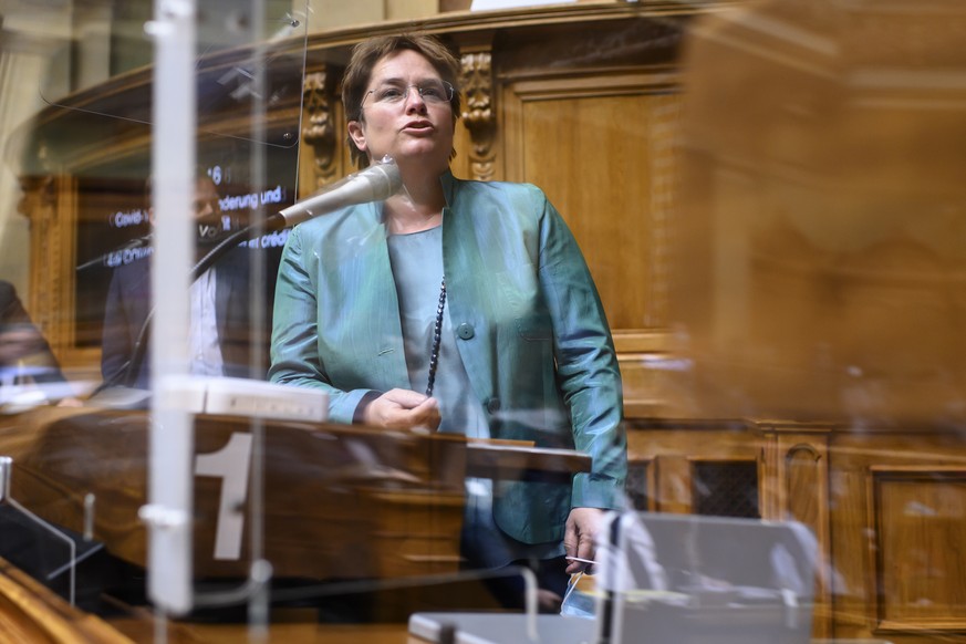 Magdalena Martullo-Blocher, SVP-GR, spricht waehrend der Fruehlingssession der Eidgenoessischen Raete, am Montag, 8. Maerz 2021 im Nationalrat in Bern. (KEYSTONE/Anthony Anex)