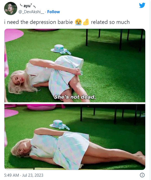 barbie meme

https://twitter.com/_DevAkshi__/status/1682961104069332992?s=20