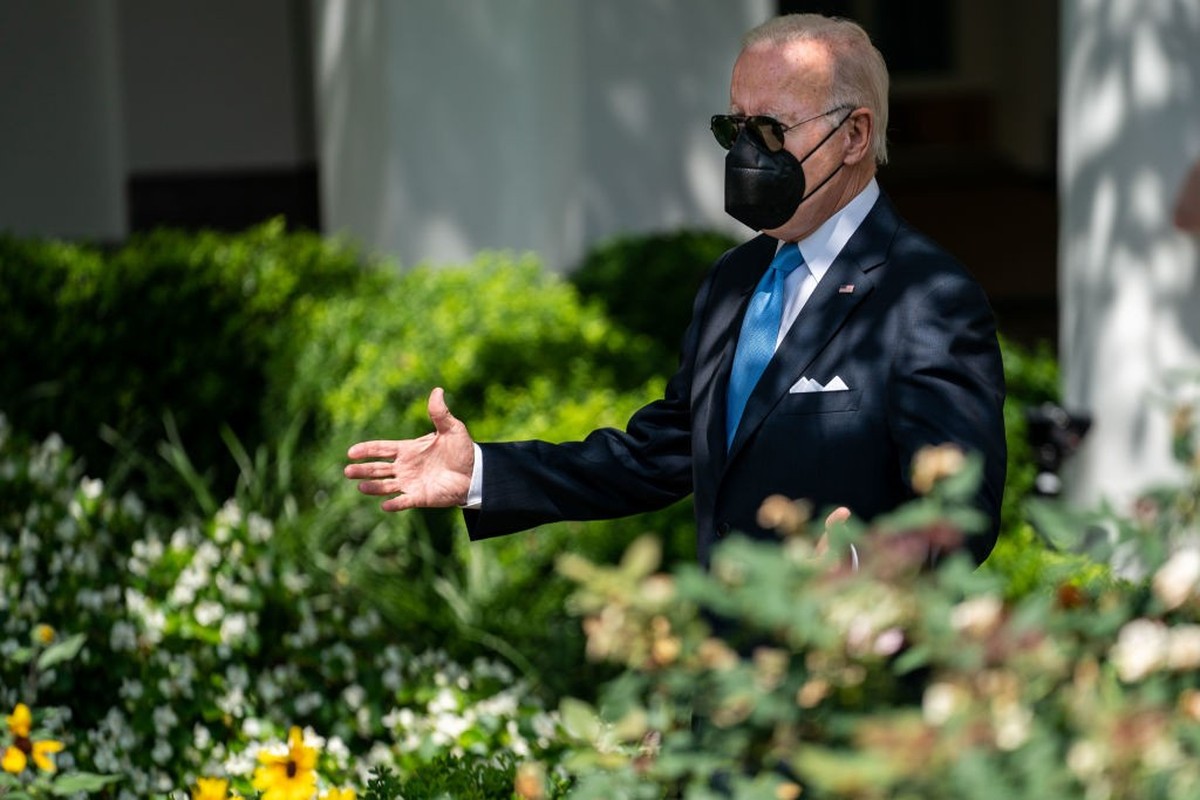 WASHINGTON, DC - JULY 27: President Joe Biden arrives to deliver remarks from the Rose Garden of the White House on Wednesday, July 27, 2022 in Washington, DC. The President is making his first public ...