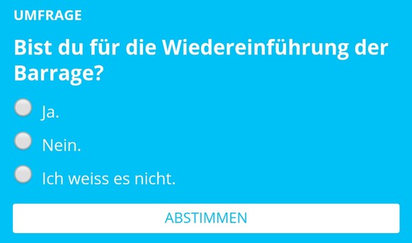 Der Schweizer Fussball setzt weiterhin auf Zehnerligen – kommt die Barrage zurück?
Es fehlt Bernie Sanders

Ich kann so nicht abstimmen.