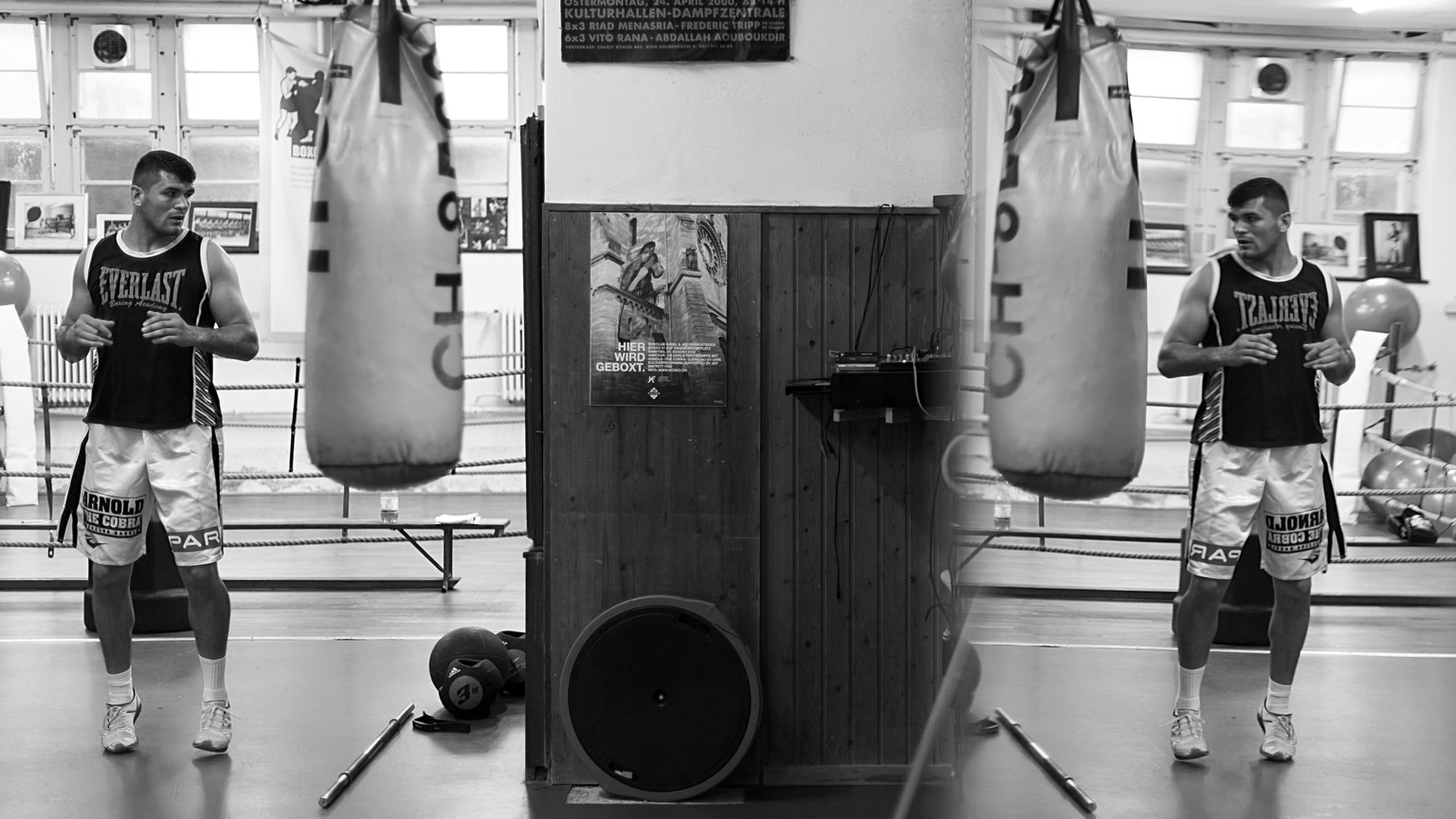 Gjergjaj im Boxkeller des Boxklubs Basel.